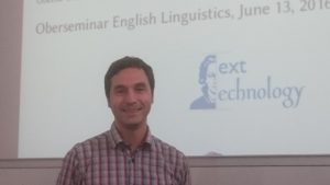 Andy Lücking speaking in the Oberseminar English Linguistics, June 2016. 